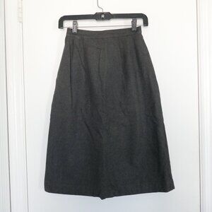 vintage 80s charcoal gray a-line midi skirt pleats pockets